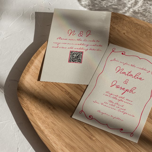 Hand-Written Colorful Retro Fun QR Code Wedding  Invitation (Creator Uploaded)