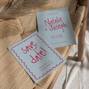 Hand Written Colorful Retro Funky Modern Wedding Save The Date