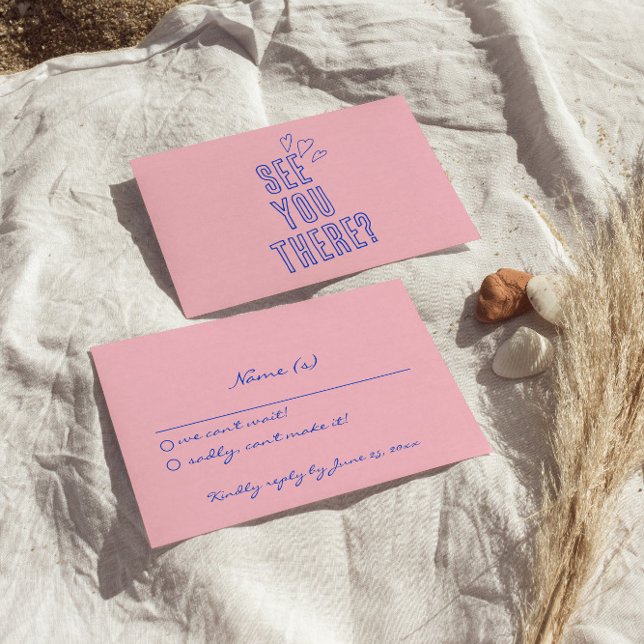 Hand Written Colorful Retro Funky Wedding Details RSVP Card (Creator Uploaded)