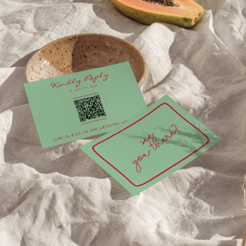 Hand_Written Colorful Retro Unique QR Code Wedding RSVP Card