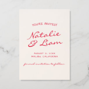 Hand Written Colorful Retro Wedding Save The Date Letterpress Photo Cards