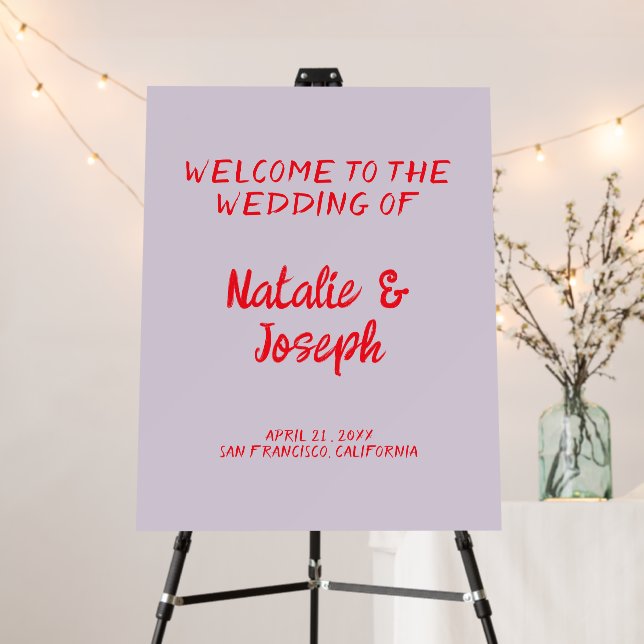 Hand Written Colorful Retro Wedding Welcome Foam Board (In Situ (Stand))