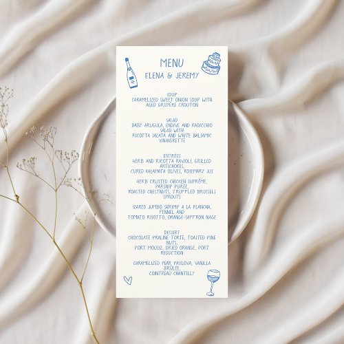 Hand Written Drawing Scribble Blue Wedding Menu