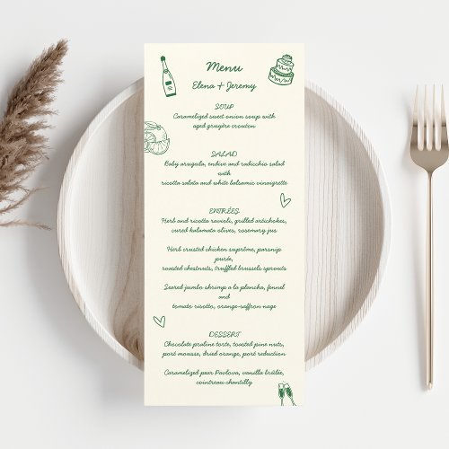 Hand Written Drawing Scribble Green Wedding Menu