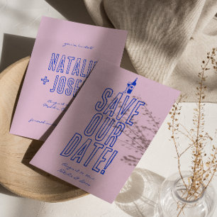 Hand Written Drawn Colorful Retro Unique Wedding Save The Date