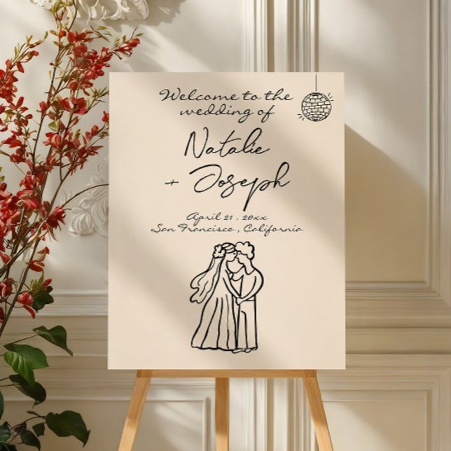 Hand Written Drawn Disco Retro Wedding Welcome    Foam Board (Creator Uploaded)