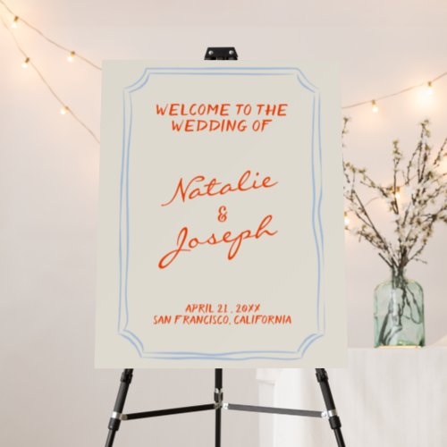 Hand Written Drawn Frame Whimsical Wedding Welcome Foam Board