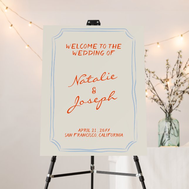 Hand Written Drawn Frame Whimsical Wedding Welcome Foam Board (In Situ (Stand))