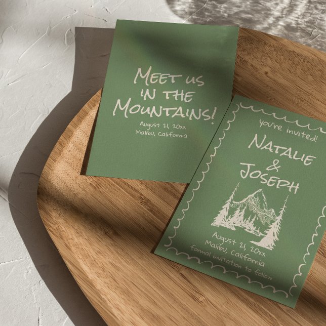 Hand Written Drawn Green Cream Fun Wedding  Save The Date (Creator Uploaded)