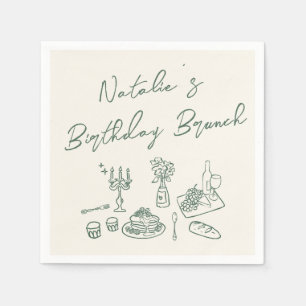 Hand Written Drawn Green Fun Birthday Brunch  Napkins