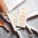 Hand Written Drawn Painted Quirky Unique Wedding Menu<br><div class="desc">A colorful retro funky modern vivid red wedding dinner menu. Which features chic template design of boho vintage milky beige background and orange typography and hand written menu in orange. And hand drawn champagne glass and bottle in sky blue color . . Perfect and matching with the whole suite.</div>