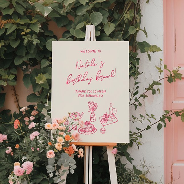 Hand Written Drawn Pink Birthday Brunch Welcome Foam Board (Creator Uploaded)