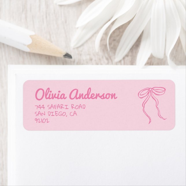 Hand Written Drawn Pink Bow Baby Girl Shower Label (Insitu)