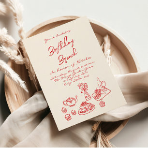 Hand Written Drawn Quirky Unique Birthday Brunch Invitation