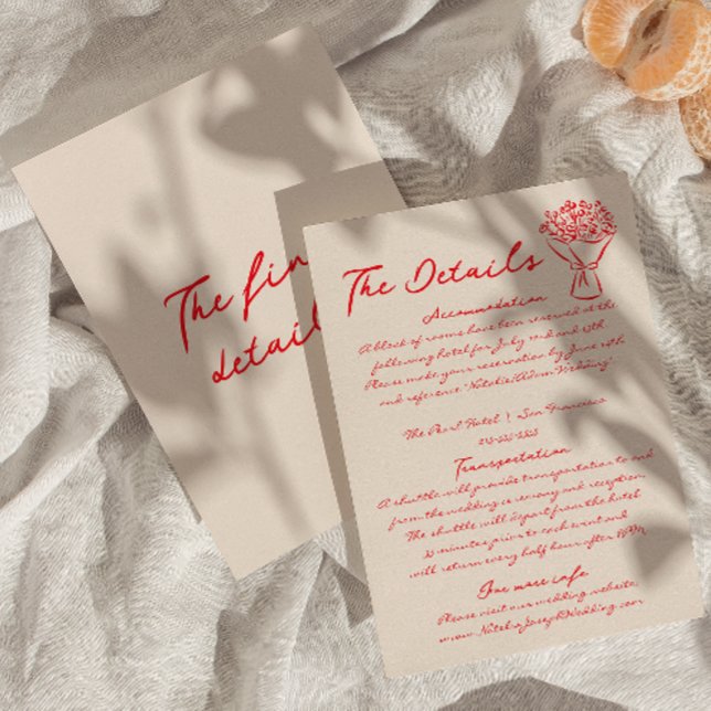Hand Written Drawn Red Quirky Wedding Details Enclosure Card (Creator Uploaded)