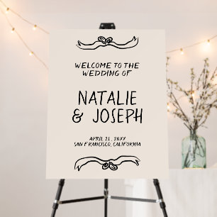 Hand Written Drawn Retro Bow Wedding Welcome    Foam Board