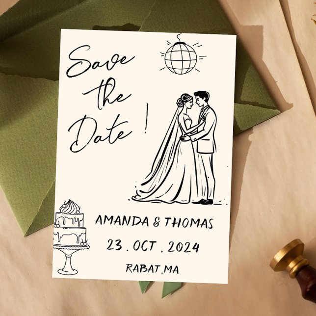 Hand Written Drawn Retro Cream Whimsical  Save The Date (Creator Uploaded)
