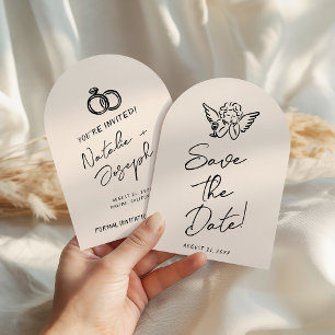 Hand Written Drawn Retro Cupid Arched Wedding Save The Date