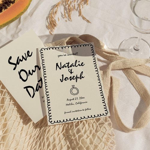 Hand_Written Drawn Retro Frame Quirky Wedding Save The Date