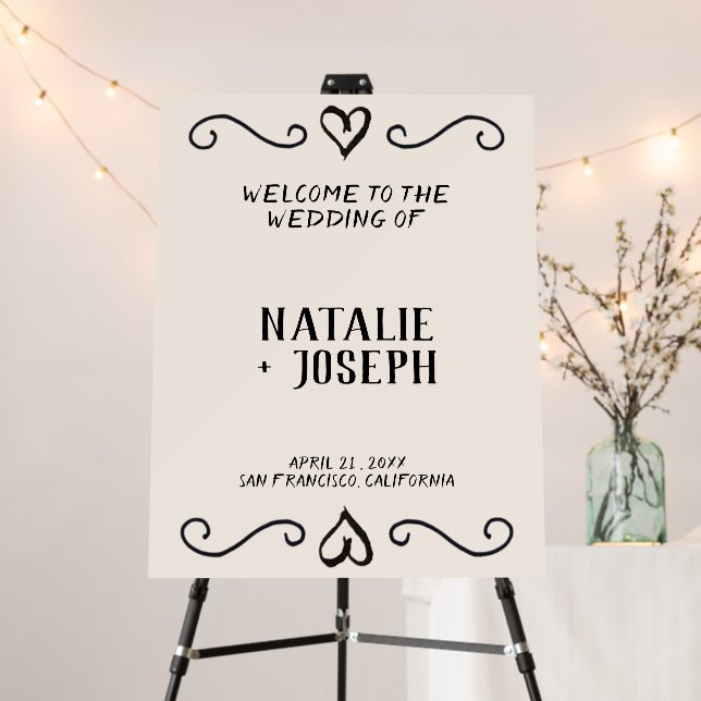 Hand Written Drawn Retro Old Money Wedding Welcome Foam Board (In Situ (Stand))
