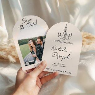 Hand Written Drawn Retro Quirky Photo Arch Wedding Save The Date