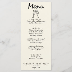 Hand Written Drawn Retro Quirky Unique Wedding Menu