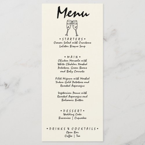 Hand Written Drawn Retro Quirky Unique Wedding Menu