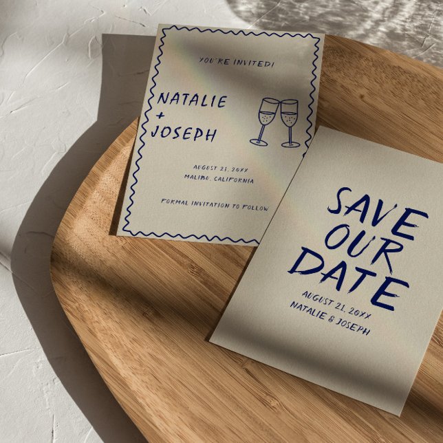 Hand Written Drawn Retro Unique Fun Modern Wedding Save The Date (Creator Uploaded)