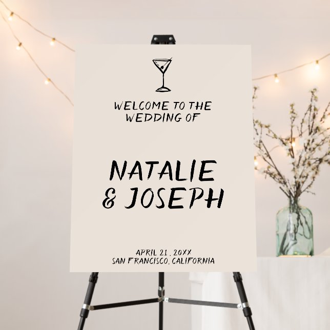 Hand Written Drawn Retro Unique Wedding Welcome Foam Board (In Situ (Stand))