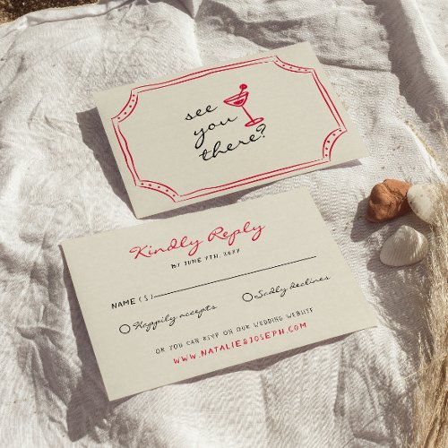 Hand Written Drawn Retro Whimsical Fun Wedding RSVP Card