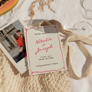 Hand Written Drawn Retro Whimsical Photo Wedding Save The Date