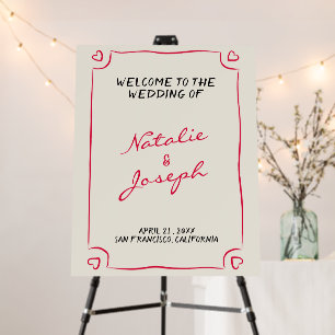 Hand Written Drawn Retro Whimsical Wedding Welcome Foam Board