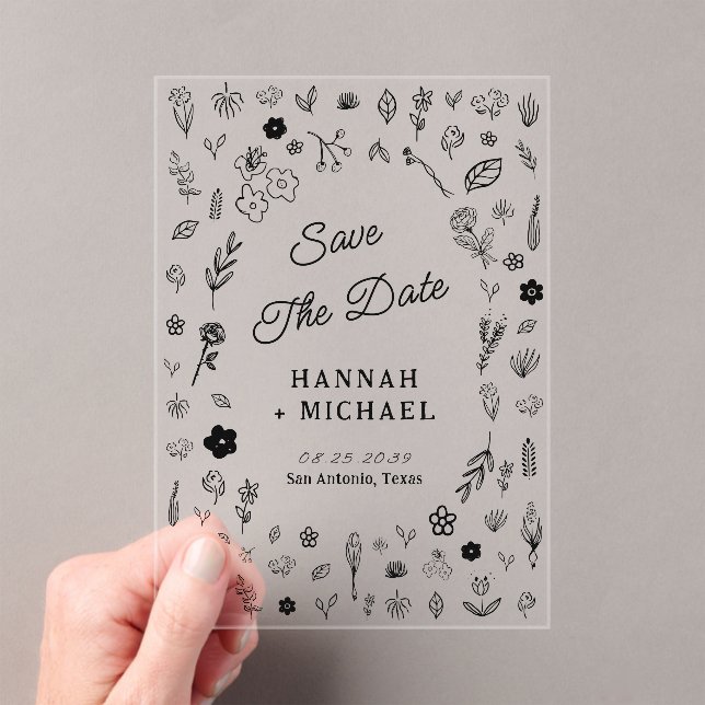 Hand Written Drawn Sketch Flowers Wedding Acrylic Invitations (Insitu (Handheld))