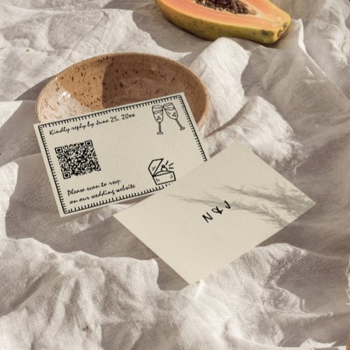 Hand Written Drawn Unique Quirky QR Code Wedding  RSVP Card