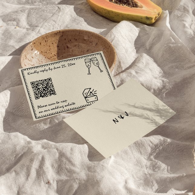 Hand Written Drawn Unique Quirky QR Code Wedding  RSVP Card (Creator Uploaded)