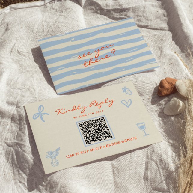 Hand Written Drawn Whimsical QR Code Wedding RSVP Card (Creator Uploaded)