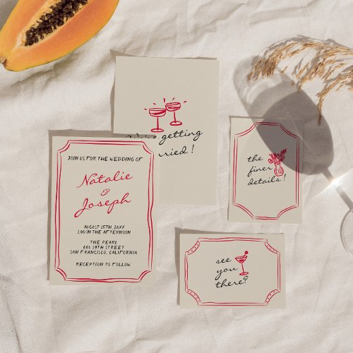 Hand Written Drawn Whimsical Retro Fun Wedding     Invitation