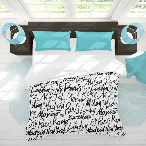 Hand Written Famous Cities of the World Pattern Duvet Cover