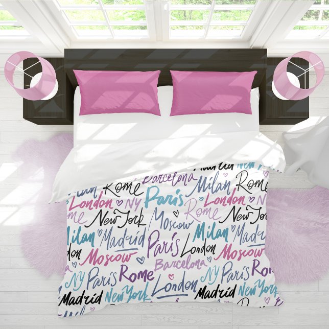 Hand Written Famous Cities of the World Pattern Duvet Cover (Creator Uploaded)