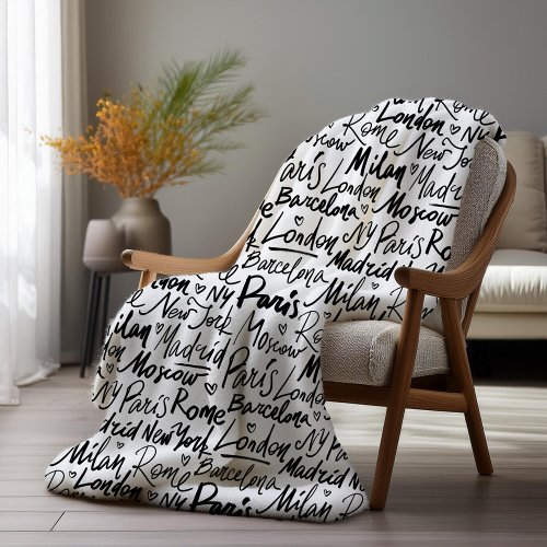 Hand Written Famous Cities of the World Pattern Fleece Blanket