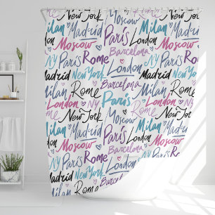 Hand Written Famous Cities of the World Pattern Shower Curtain