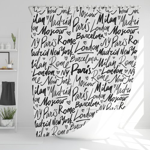 Hand Written Famous Cities of the World Pattern Shower Curtain