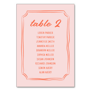 Hand Written Fun Retro Wedding Seating Table Card