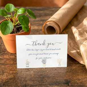 Hand written house plants thank you insert card. card