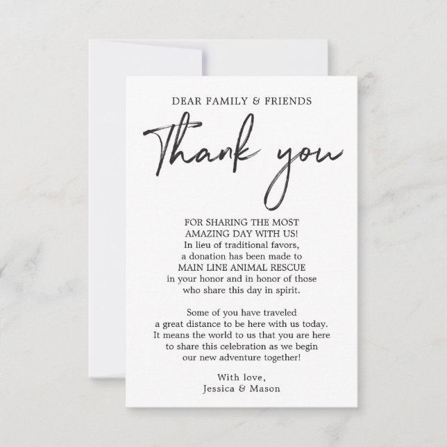 Hand Written In Lieu of Favors Place Card (Front)