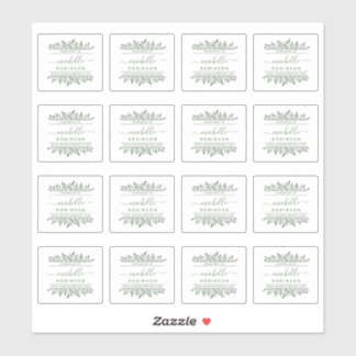 Hand-written Name Green Botanical Handmade By Sticker