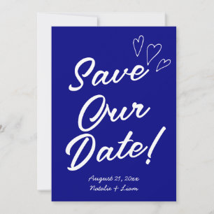 Hand Written Navy Colorful Retro Modern Wedding Save The Date