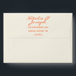 Hand Written Orange Whimsical Retro Trendy Wedding Envelope<br><div class="desc">A retro modern hand written bright colorful wedding envelope. Which features bold  bride and groom's names in orange. And  personalized return address a.  On simple pale beige cream vintage color background. Which suits the whole wedding suite.</div>