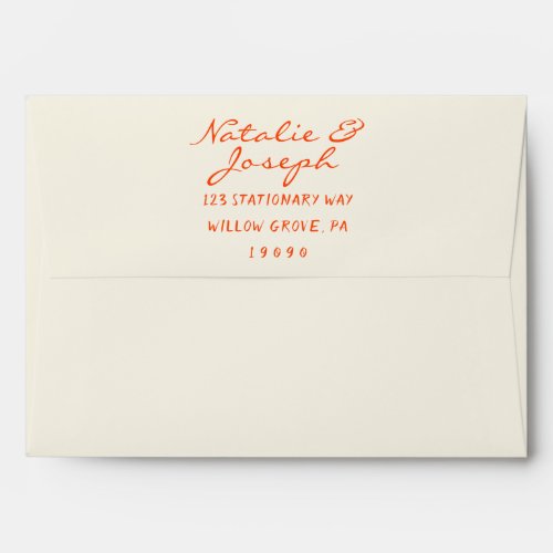 Hand Written Orange Whimsical Retro Trendy Wedding Envelope