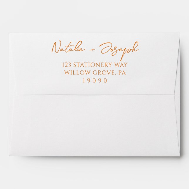 Hand Written Orange White Whimsical Retro Wedding Envelope (Back (Top Flap))